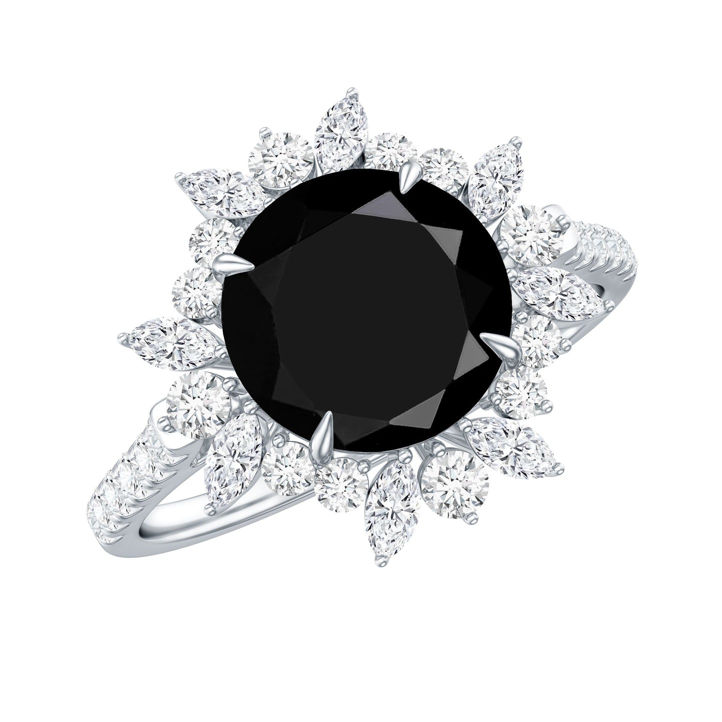 Real Black Spinel Engagement Ring with Moissanite Halo