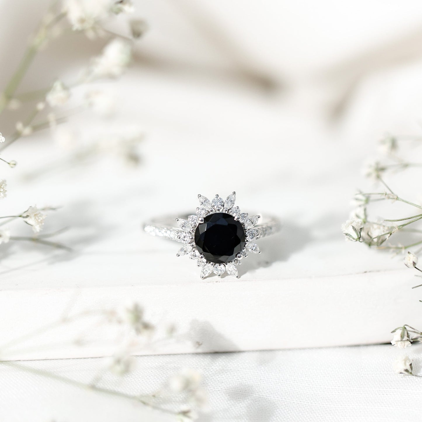Certified Black Onyx and Moissanite Statement Engagement Ring