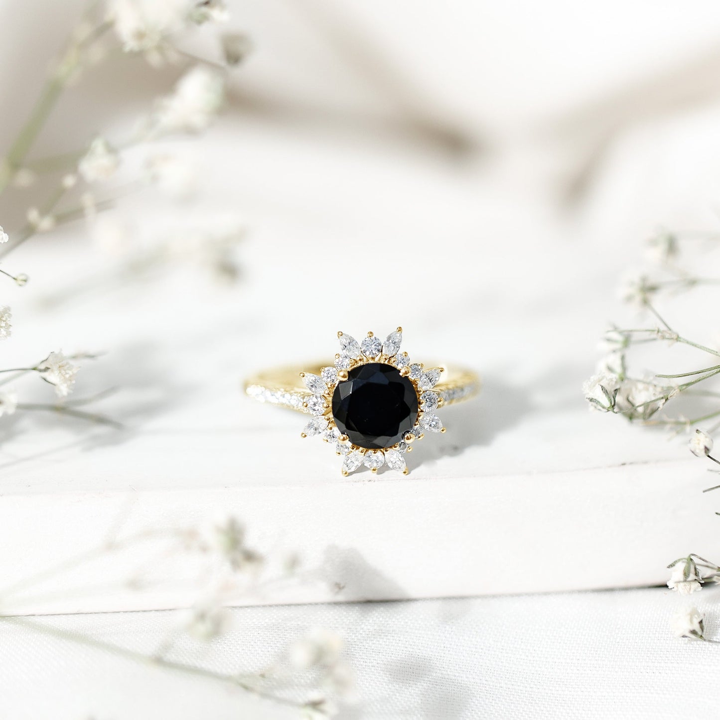 Certified Black Onyx and Moissanite Statement Engagement Ring