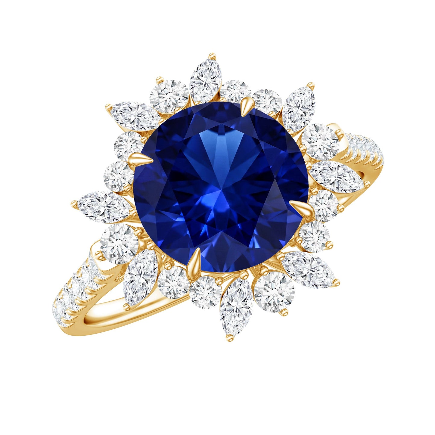 Certified 2.7 Carat Lab Grown Blue Sapphire Engagement Ring with Diamond Halo