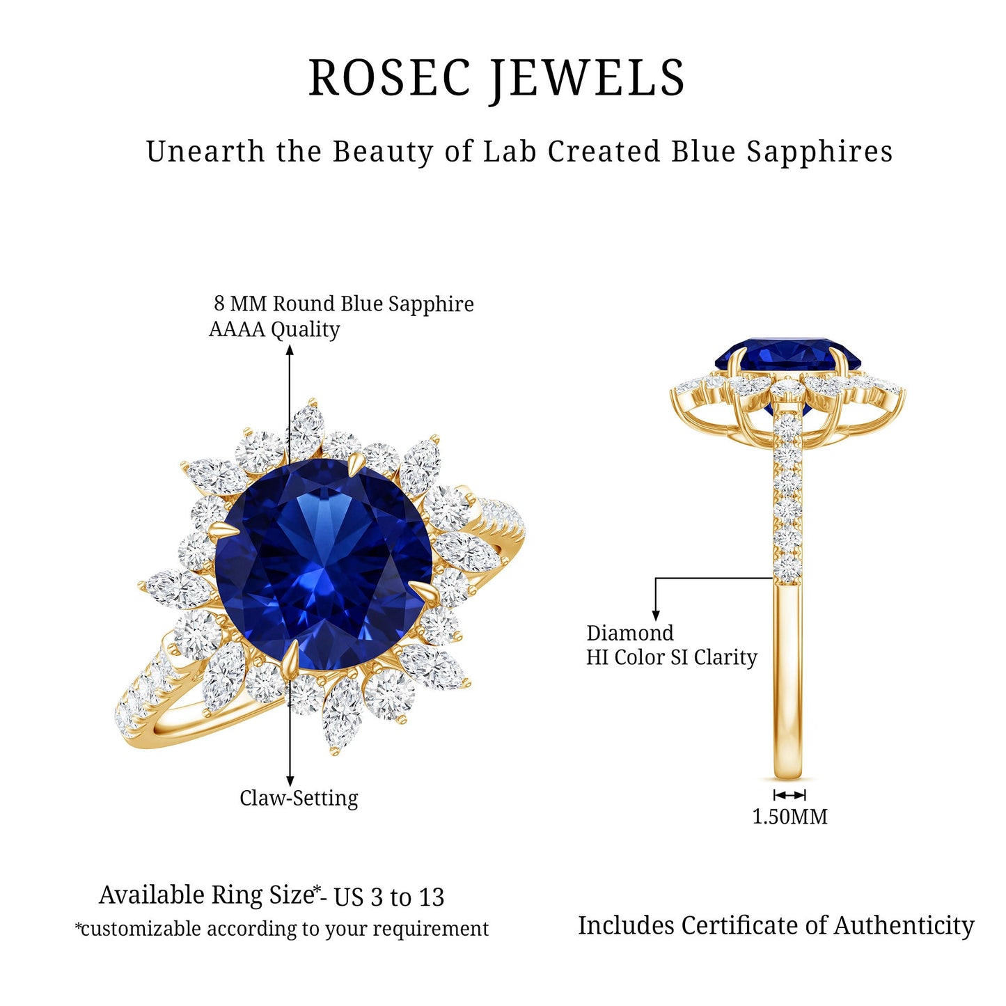 Certified 2.7 Carat Lab Grown Blue Sapphire Engagement Ring with Diamond Halo