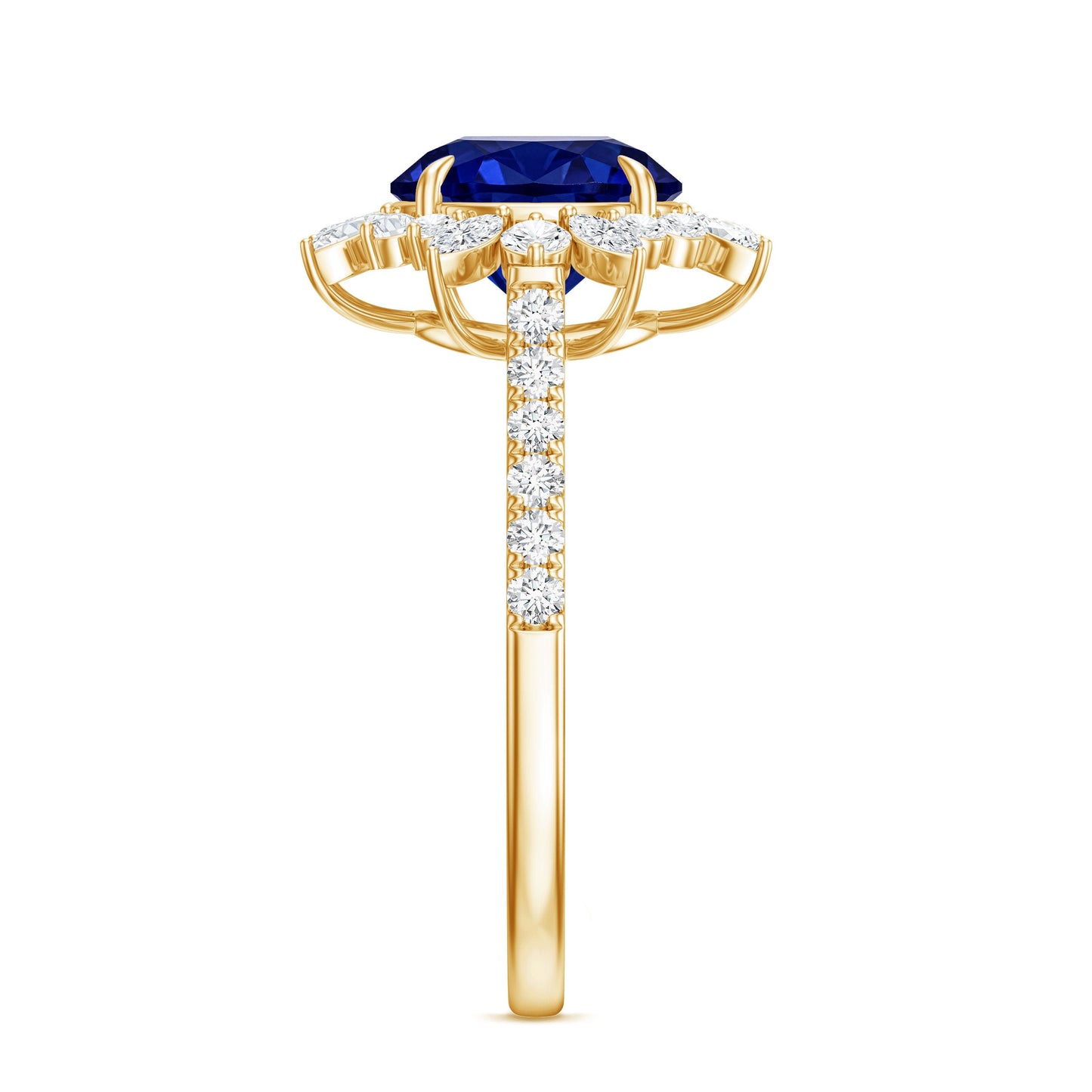 Certified 2.7 Carat Lab Grown Blue Sapphire Engagement Ring with Diamond Halo