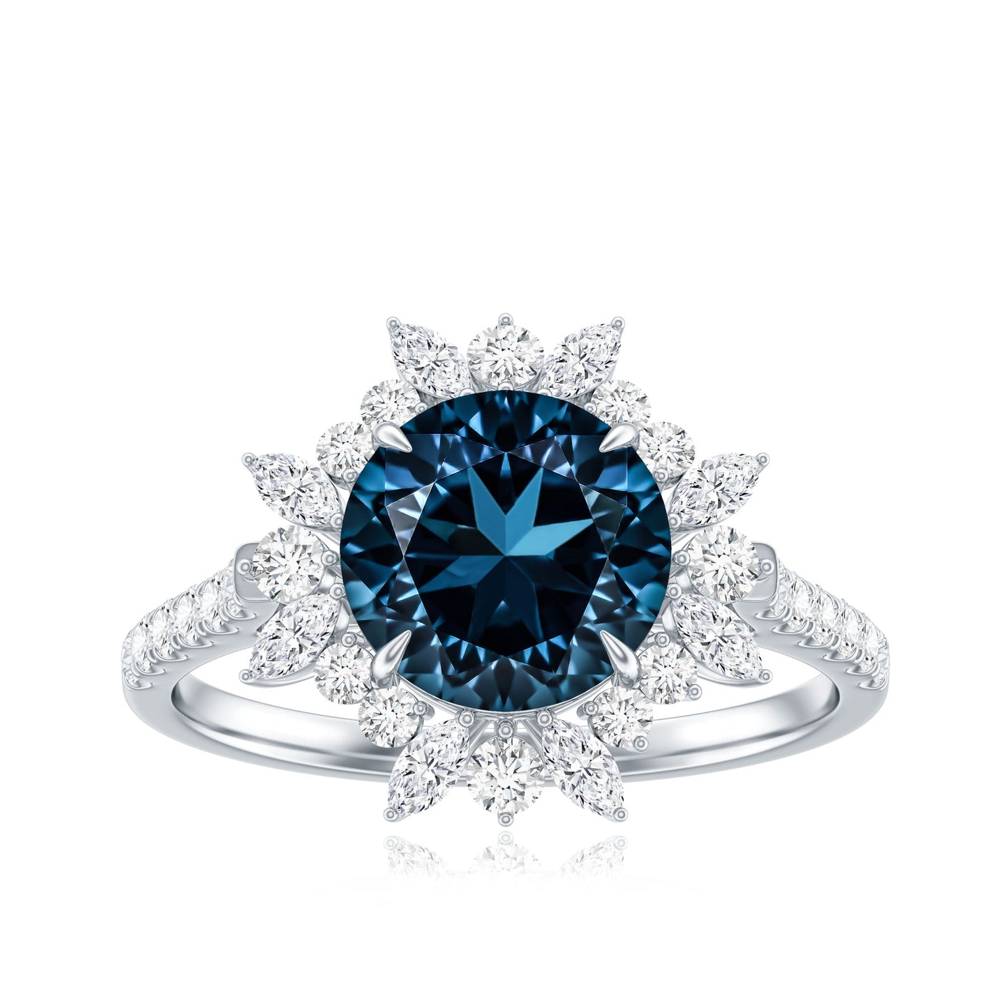 Certified London Blue Topaz and Diamond Statement Engagement Ring