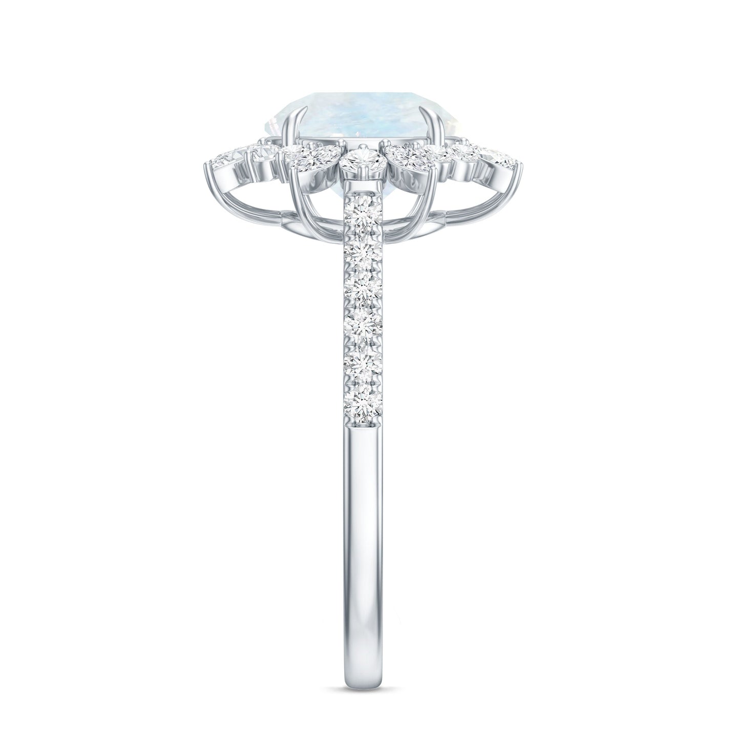 Round Moonstone Statement Ring with Moissanite Floral Halo