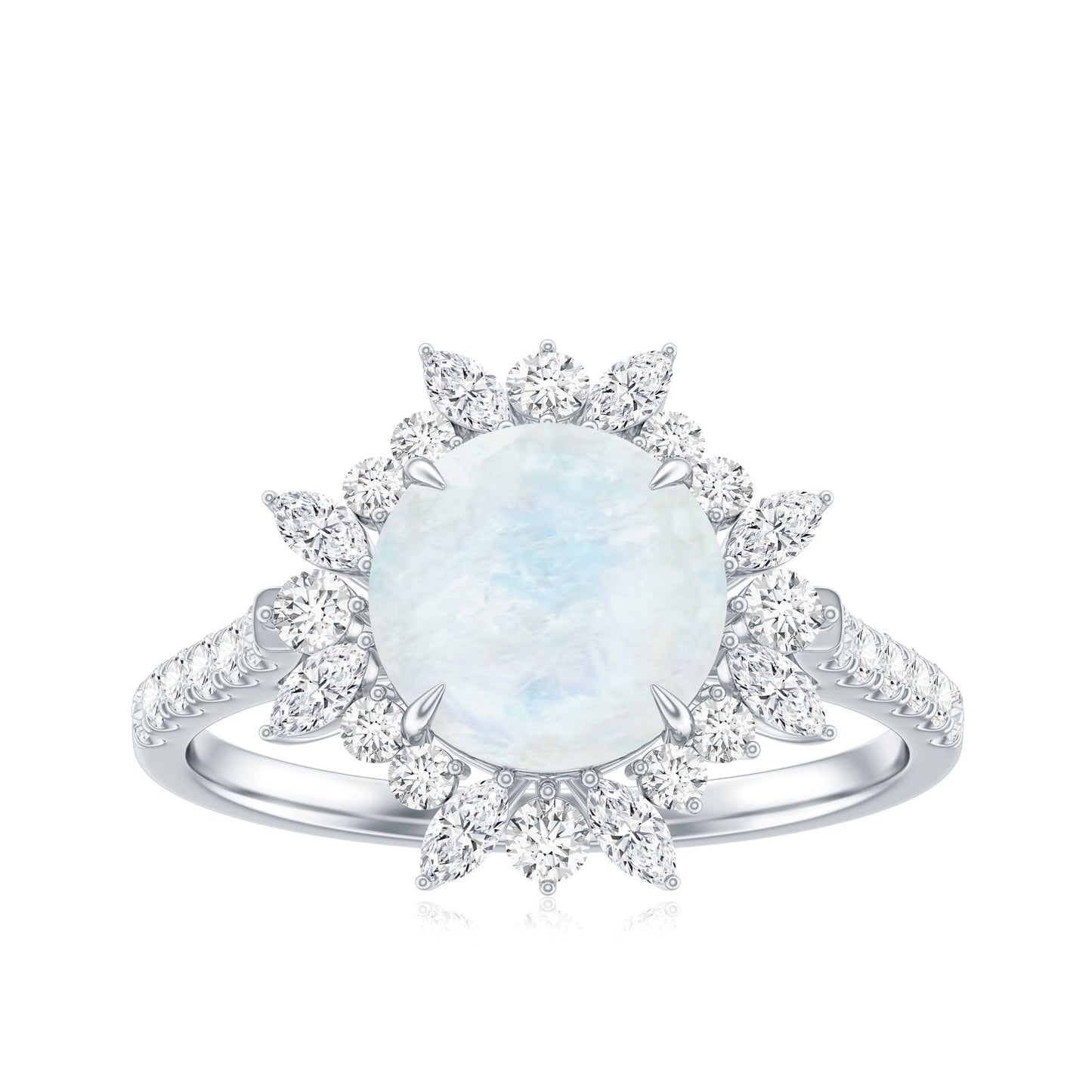 Round Moonstone Statement Ring with Moissanite Floral Halo