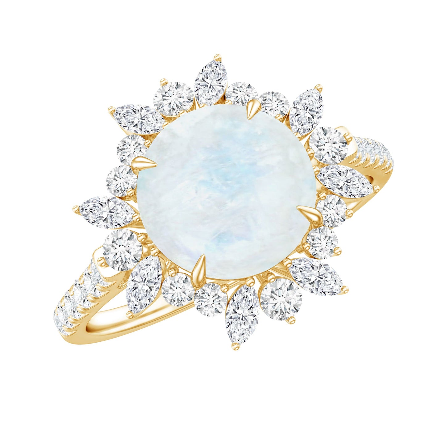 Round Moonstone Statement Ring with Moissanite Floral Halo