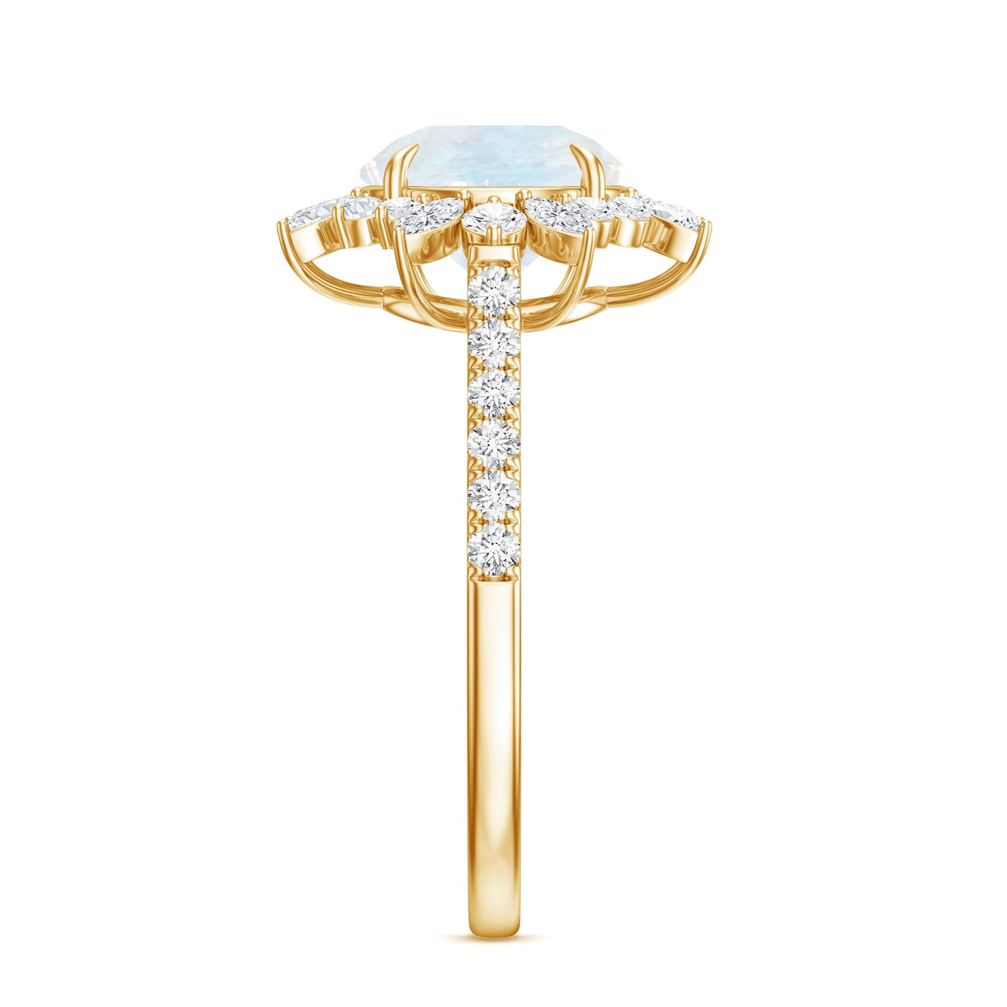 Round Moonstone Statement Ring with Moissanite Floral Halo