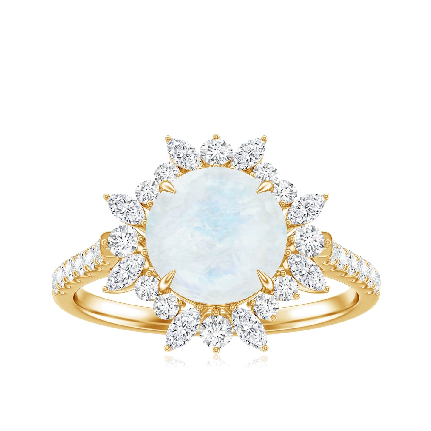 Round Moonstone Statement Ring with Moissanite Floral Halo