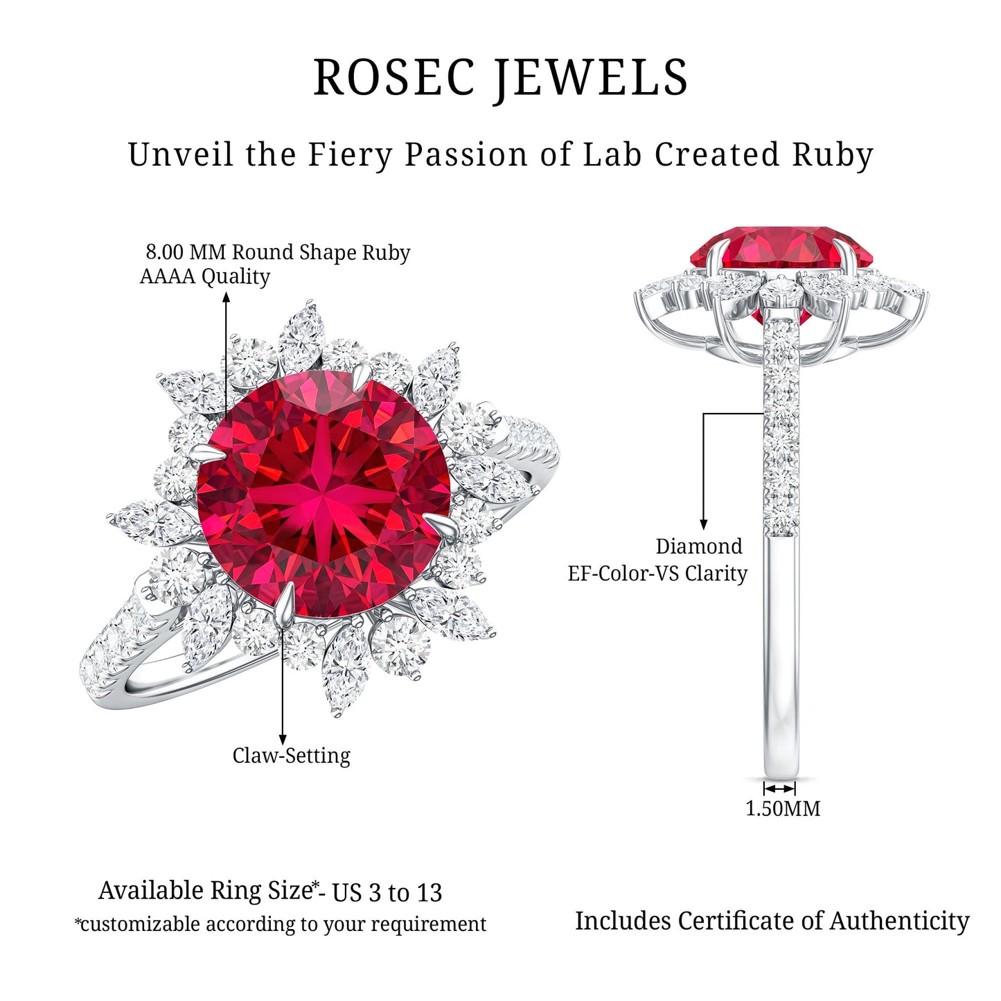 Lab Created Ruby and Diamond Halo Engagement Ring