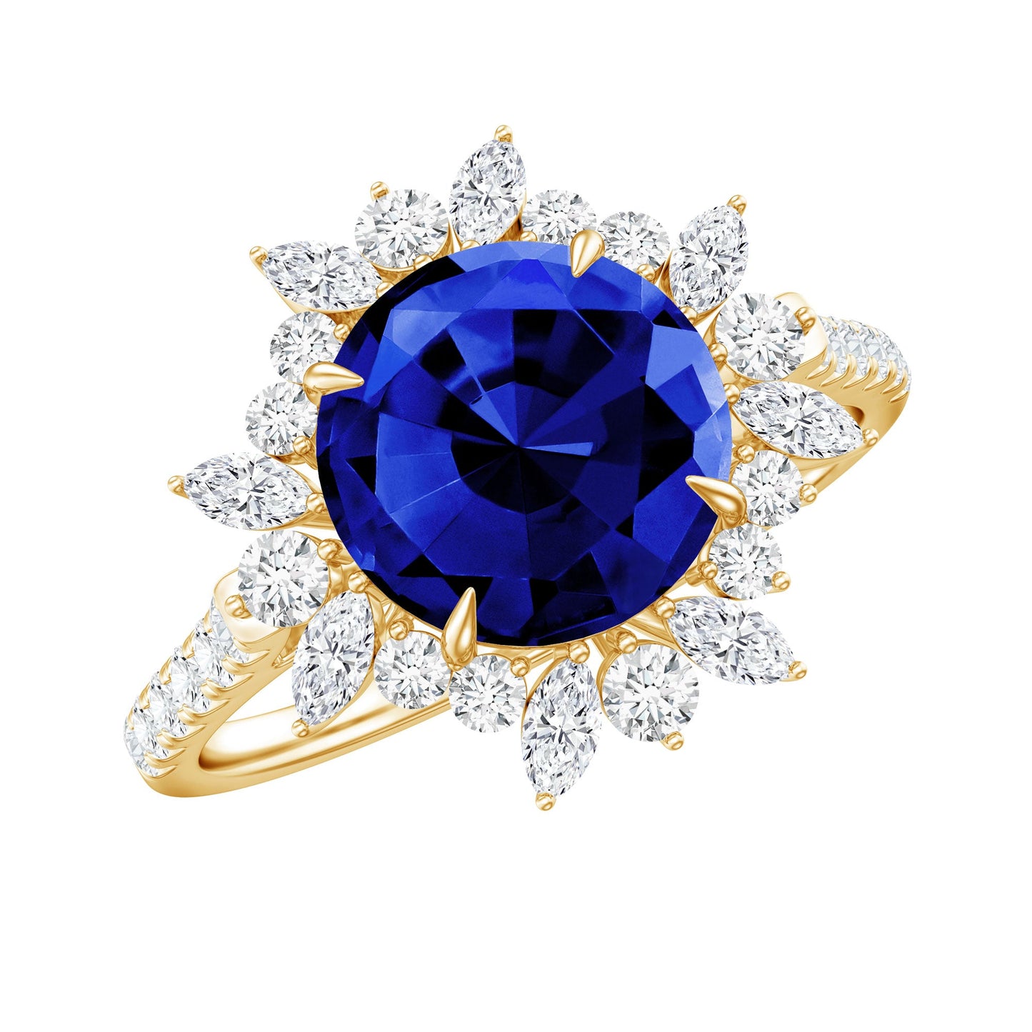 Lab Grown Blue Sapphire And Moissanite Floral Inspired Ring