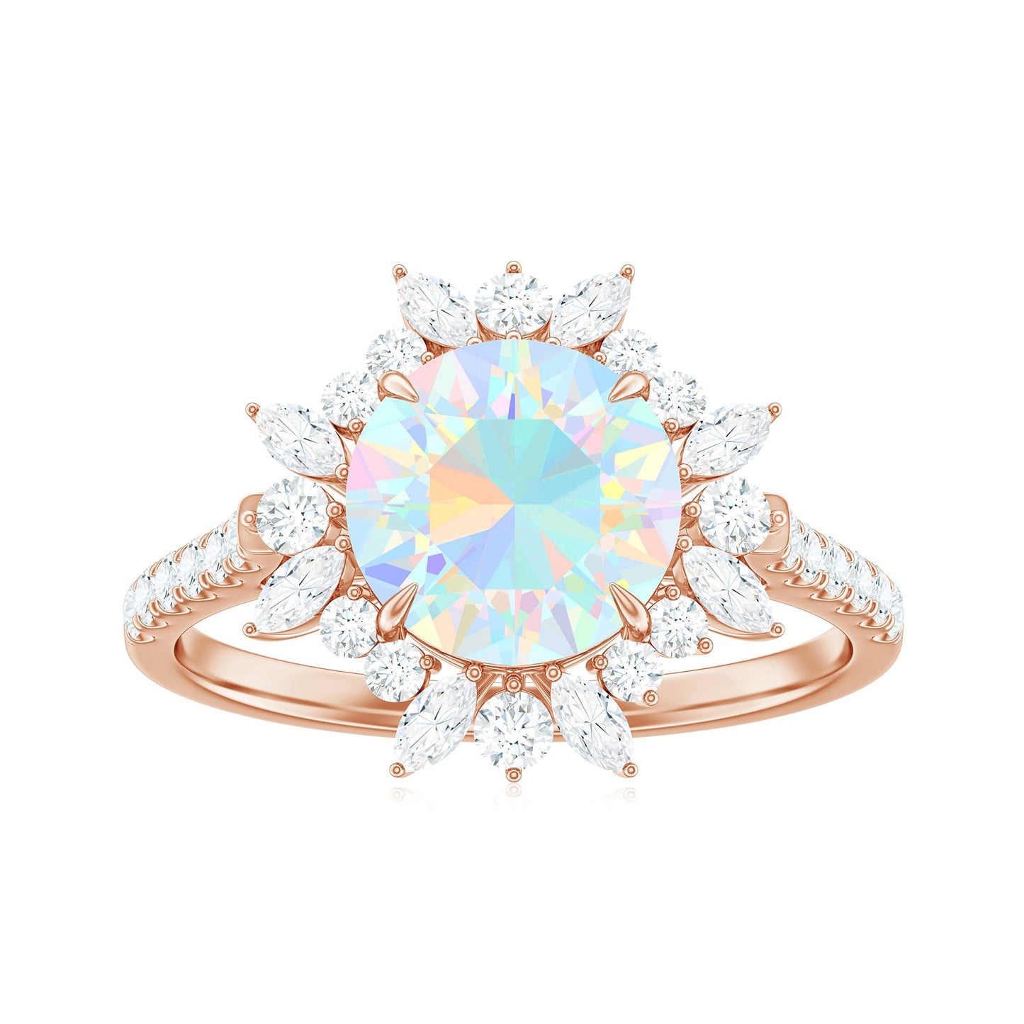 Natural 2 Carat Opalescent Halo Engagement Ring with Moissanite