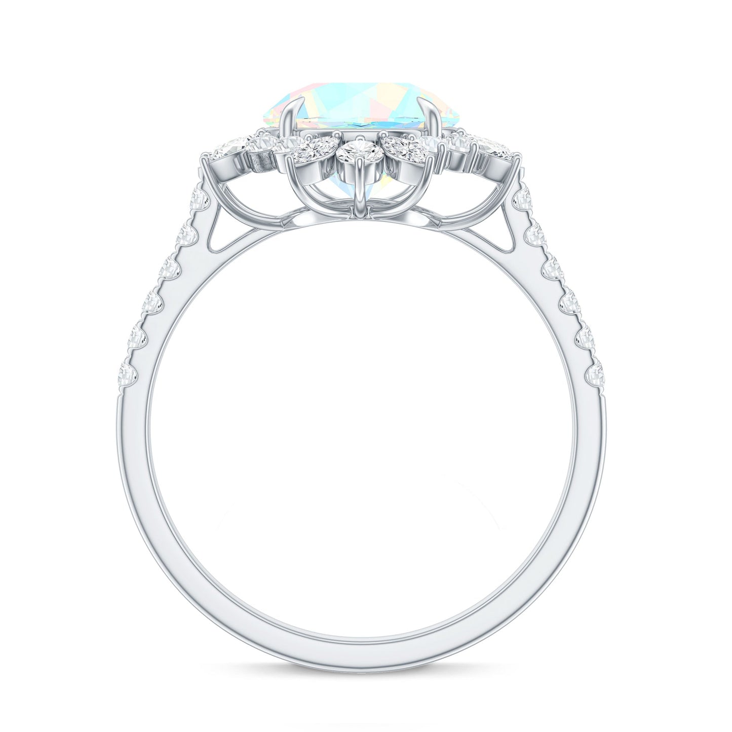 Natural 2 Carat Opalescent Halo Engagement Ring with Moissanite
