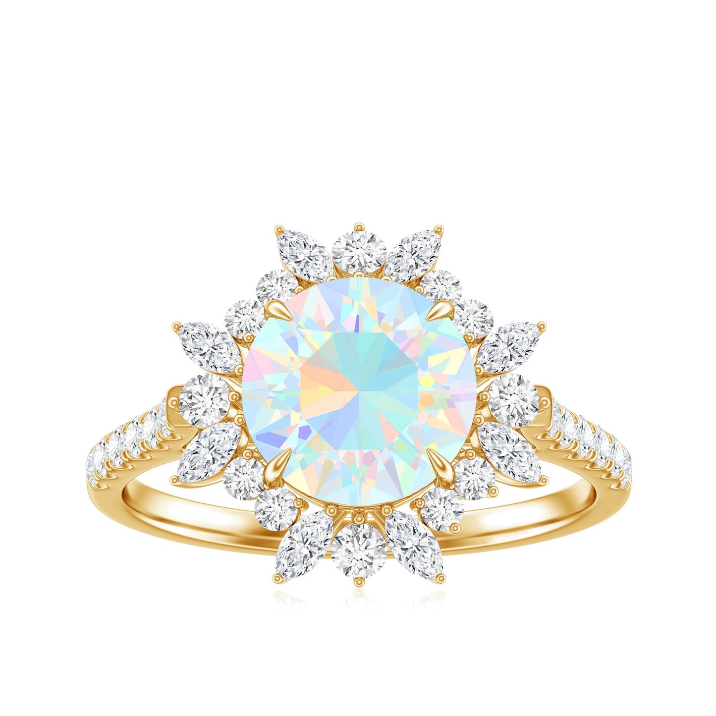 Natural 2 Carat Opalescent Halo Engagement Ring with Moissanite