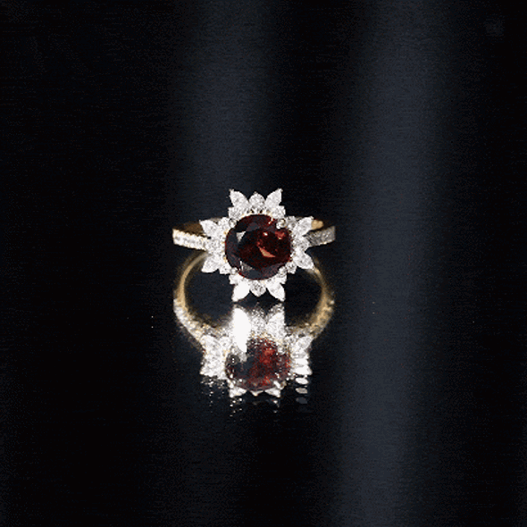 Real 2.3 Carat Garnet Statement Engagement Ring with Diamond Halo