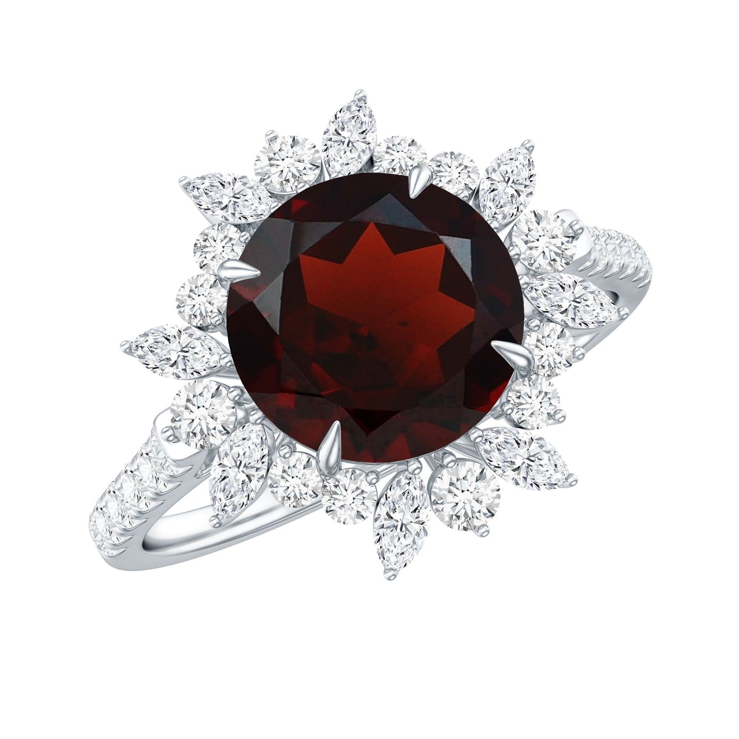 Real 2.3 Carat Garnet Statement Engagement Ring with Diamond Halo
