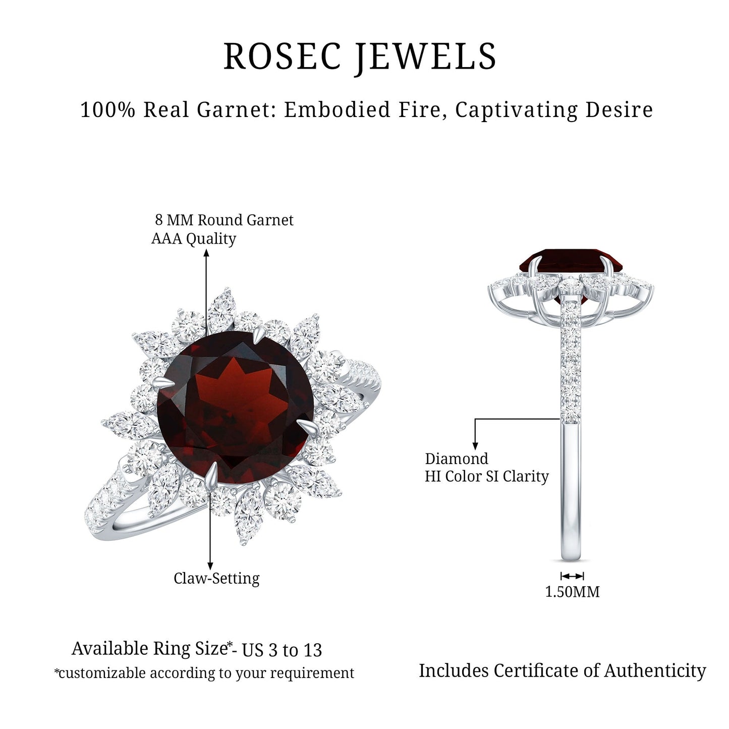 Real 2.3 Carat Garnet Statement Engagement Ring with Diamond Halo