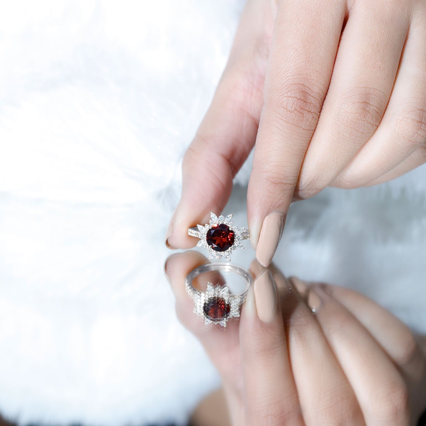 Real 2.3 Carat Garnet Statement Engagement Ring with Diamond Halo