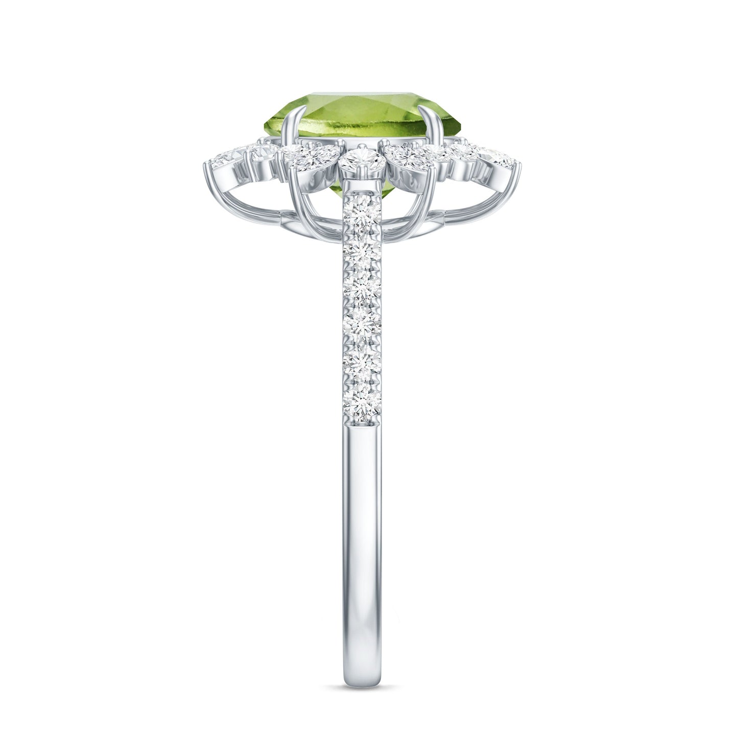 Natural 2 Carat Peridot Statement Engagement Ring with Halo