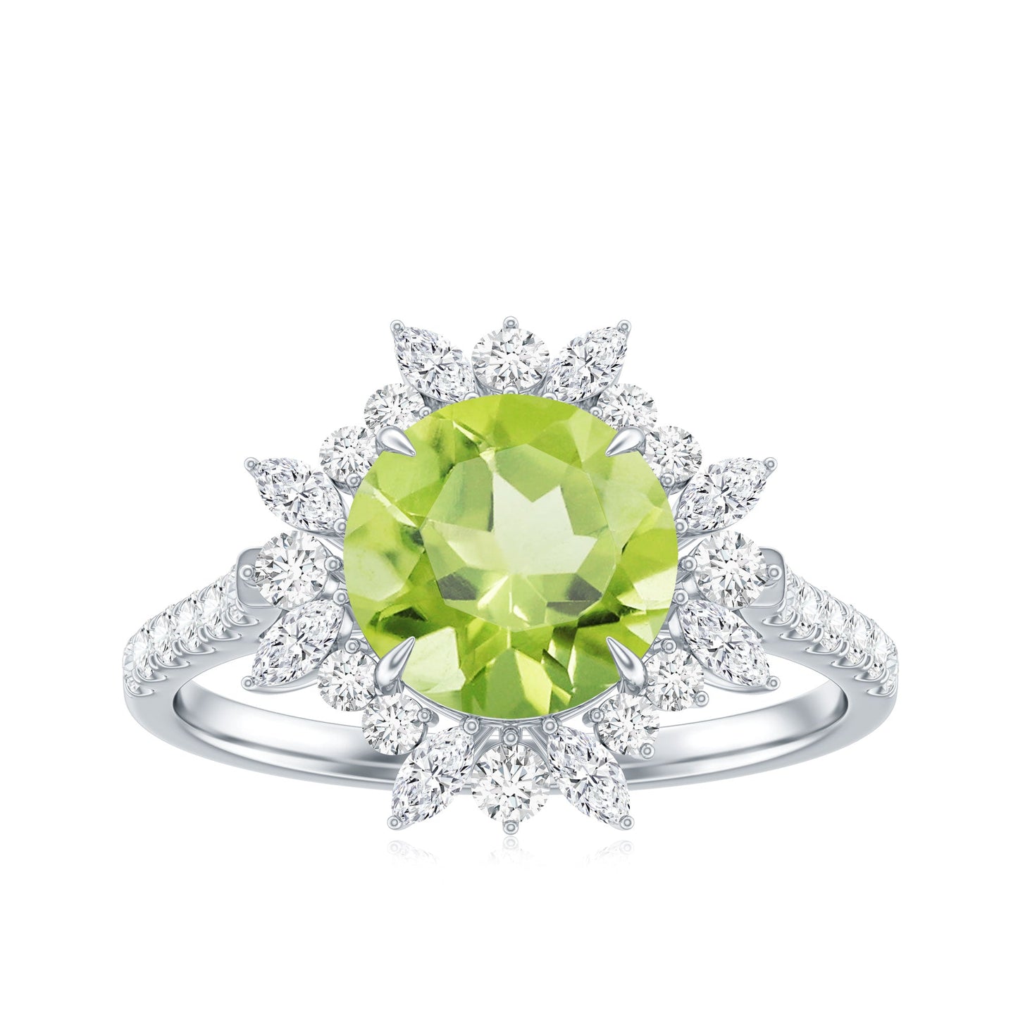Natural 2 Carat Peridot Statement Engagement Ring with Halo
