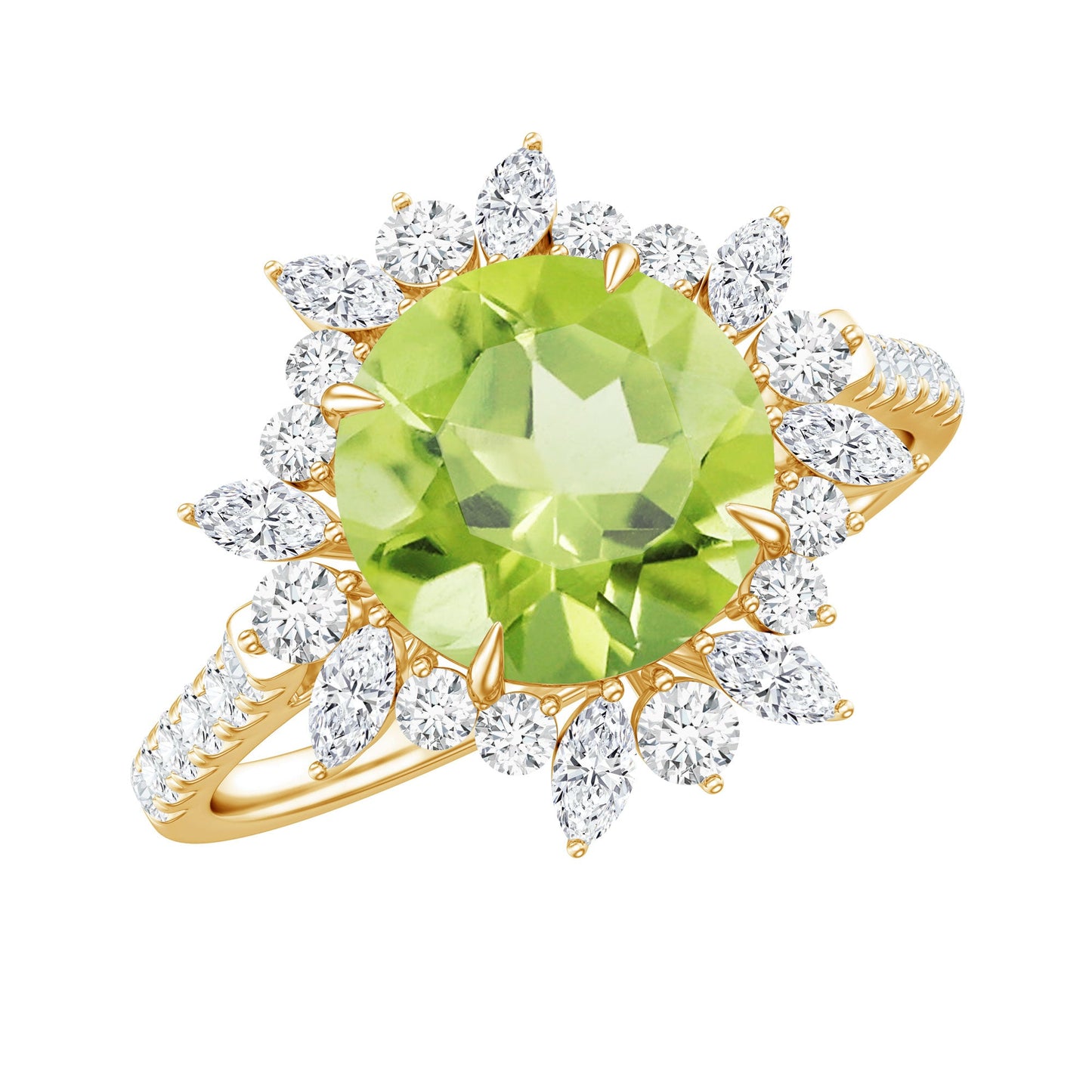 Natural 2 Carat Peridot Statement Engagement Ring with Halo