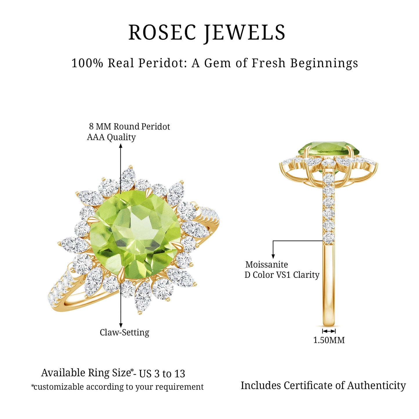 Natural 2 Carat Peridot Statement Engagement Ring with Halo
