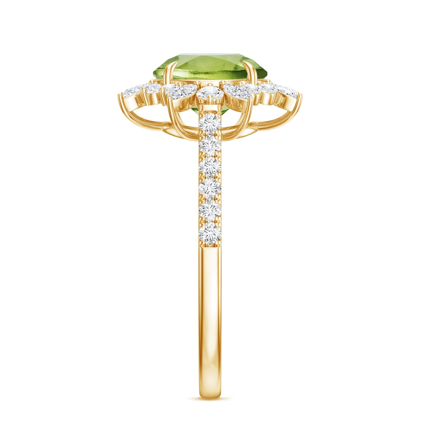 Natural 2 Carat Peridot Statement Engagement Ring with Halo