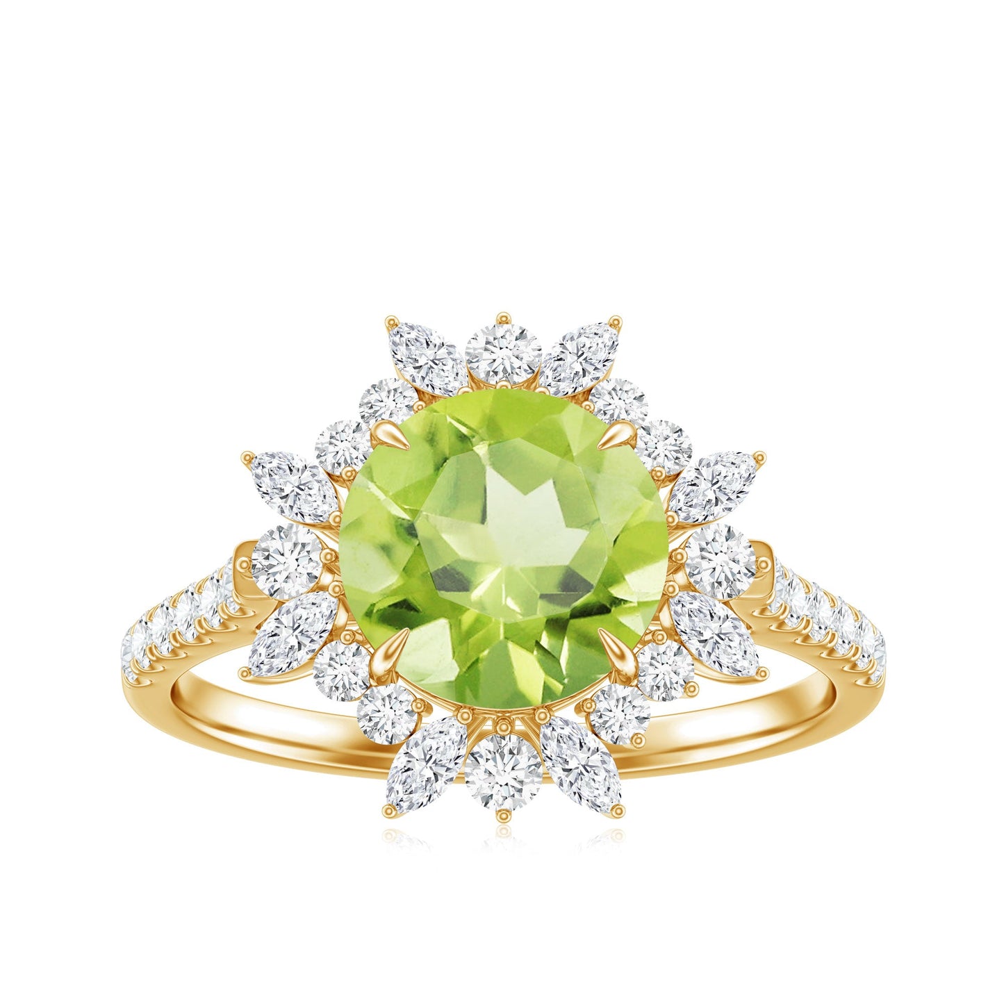 Natural 2 Carat Peridot Statement Engagement Ring with Halo