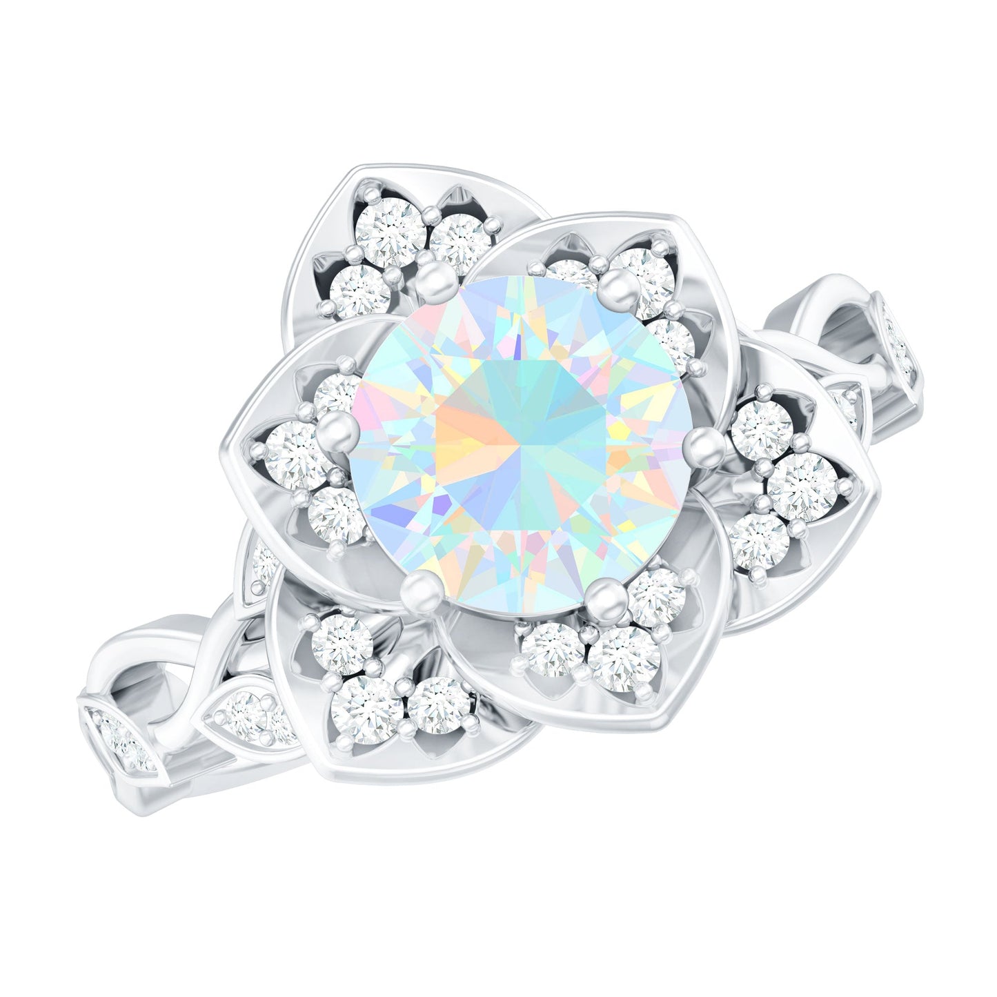 2 Carat Natural Ethiopian Opal Flower Engagement Ring with Diamond
