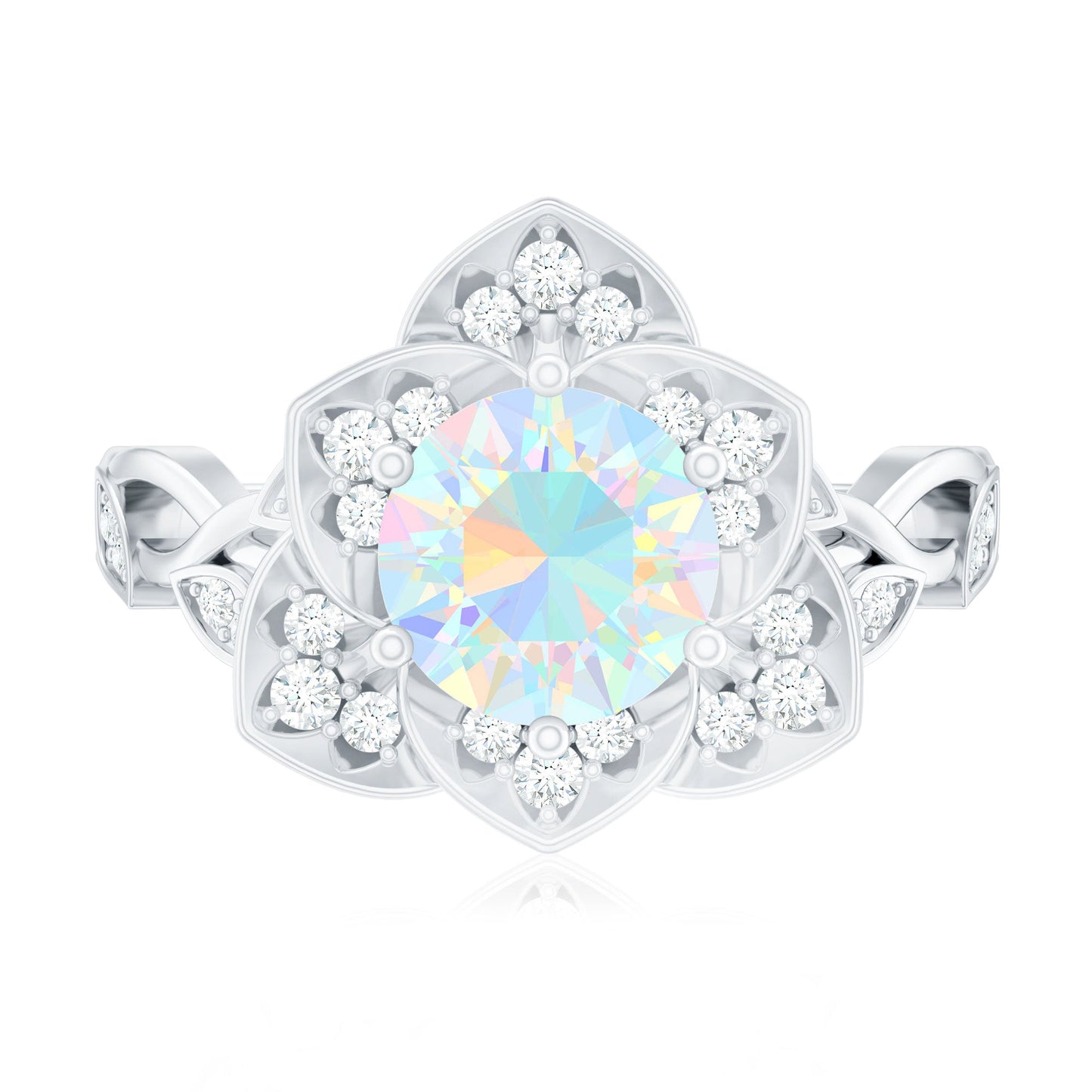 2 Carat Natural Ethiopian Opal Flower Engagement Ring with Diamond