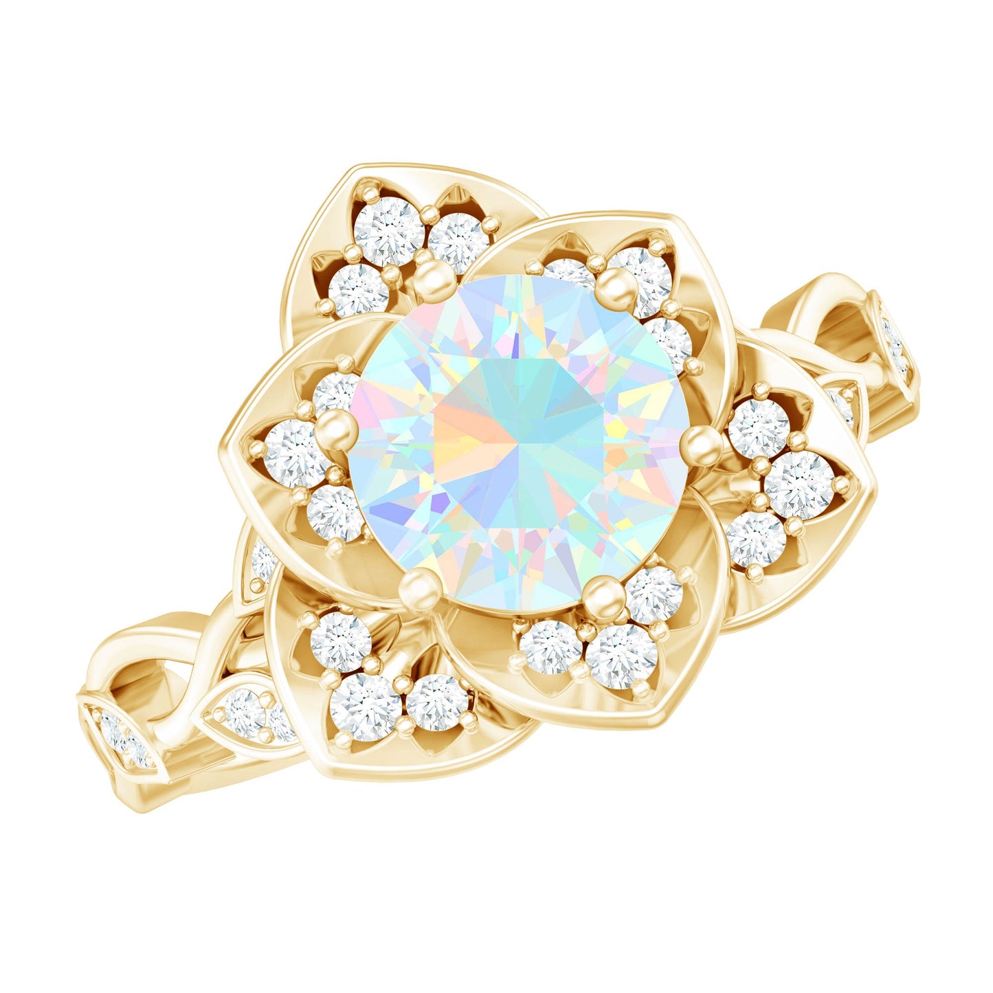2 Carat Natural Ethiopian Opal Flower Engagement Ring with Diamond
