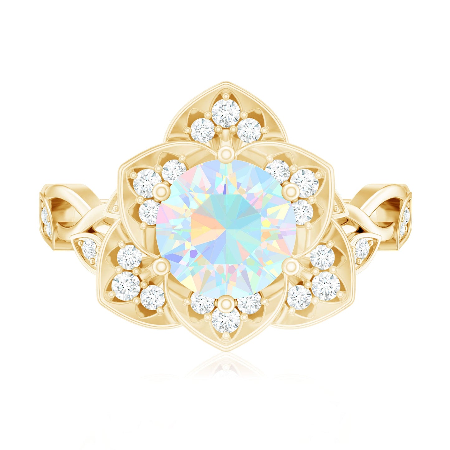 2 Carat Natural Ethiopian Opal Flower Engagement Ring with Diamond