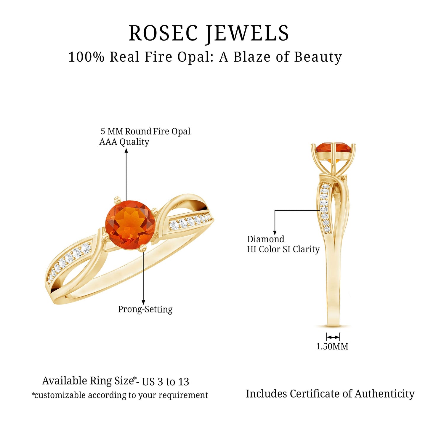 Orange Fire Opal Infinity Engagement Ring with Diamonds