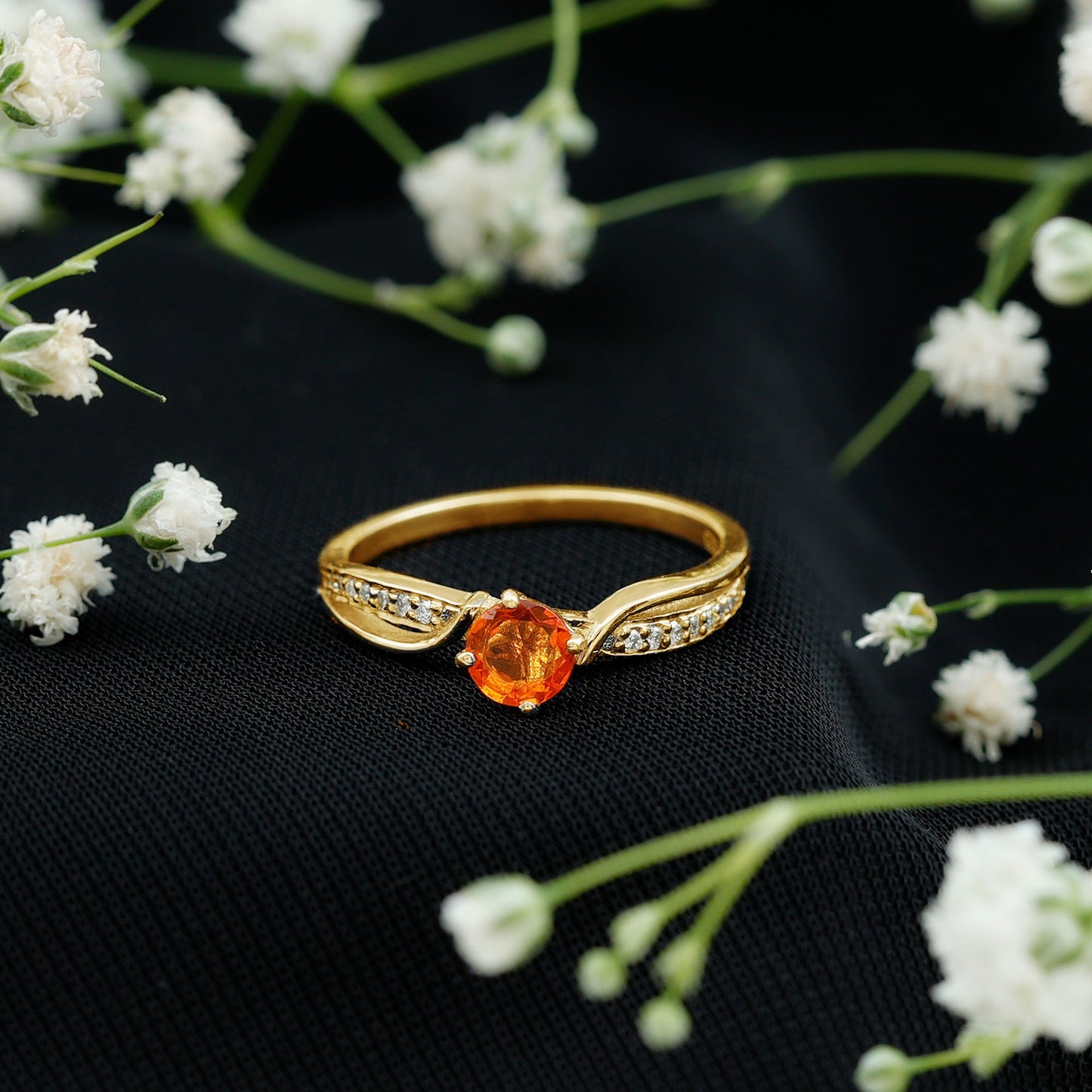 Orange Fire Opal Infinity Engagement Ring with Diamonds