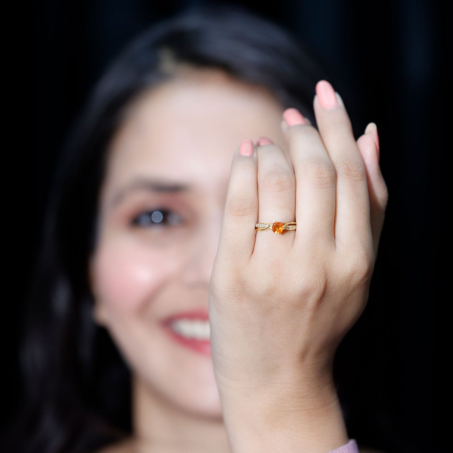 Orange Fire Opal Infinity Engagement Ring with Diamonds