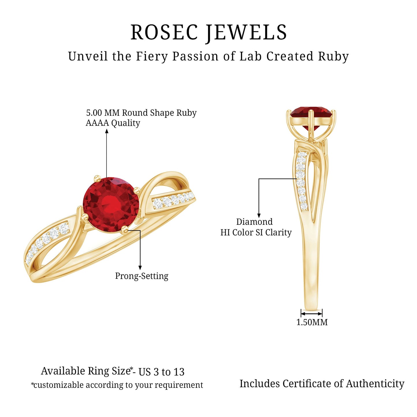 Solitaire Lab Created Ruby Infinity Engagement Ring with Diamonds