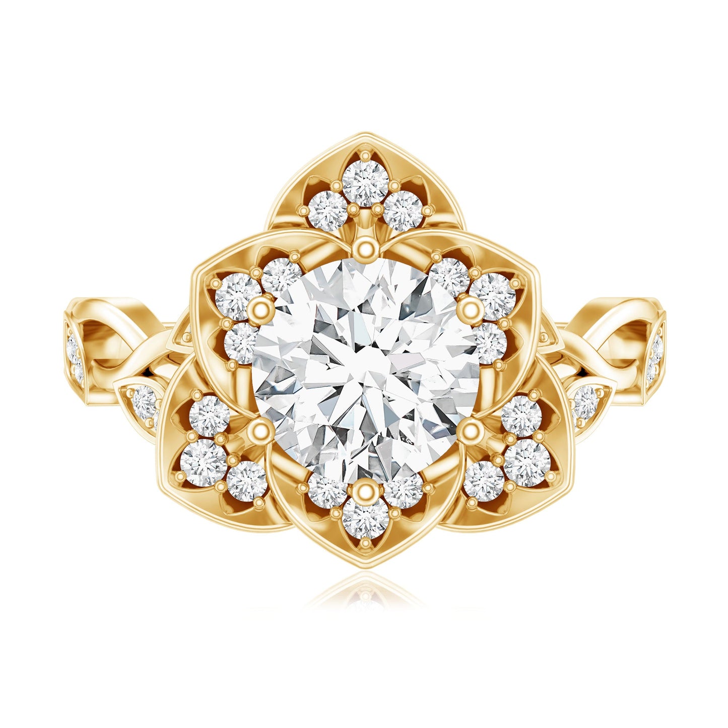 Nature Inspired Moissanite Flower Engagement Ring with Certificate