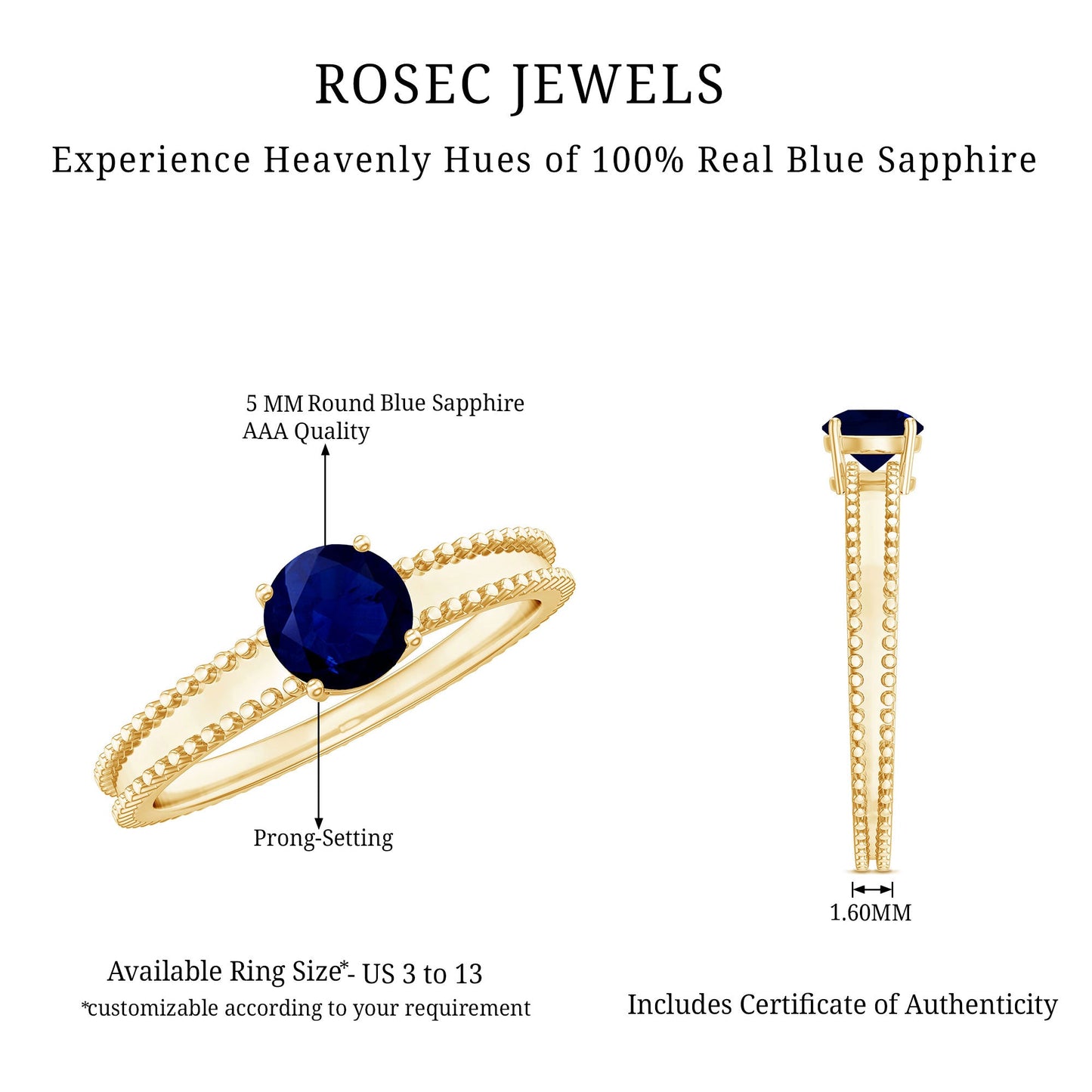 Certified 0.95 Carat Solitaire Blue Sapphire Birthstone Ring for Women