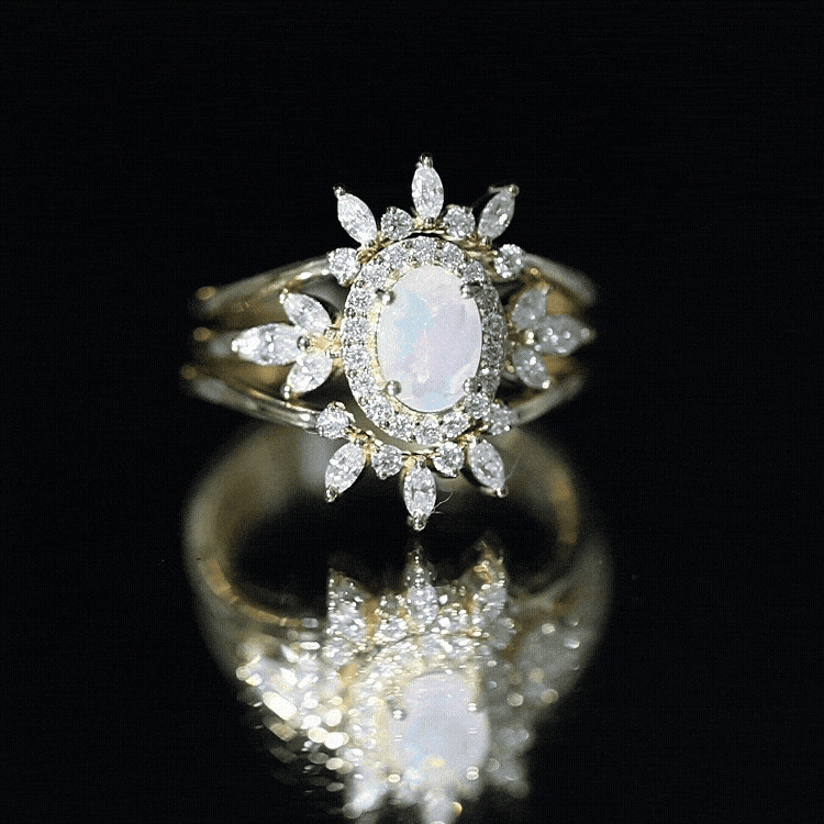 0.9 Carat Natural Certified Ethiopian Opal Engagement Ring Set of 3