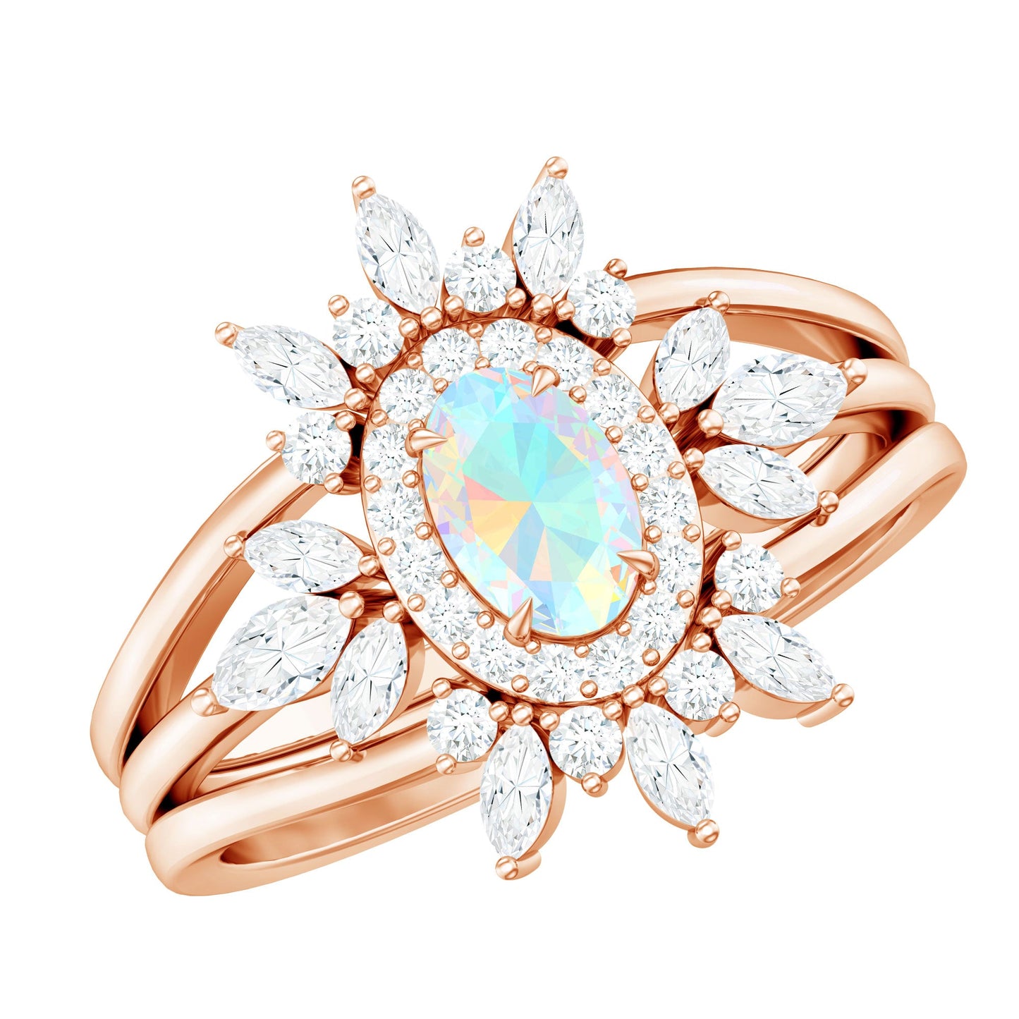 0.9 Carat Natural Certified Ethiopian Opal Engagement Ring Set of 3