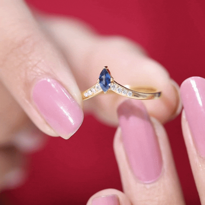 Natural Marquise Blue Sapphire Chevron Enhancer Ring with Diamond