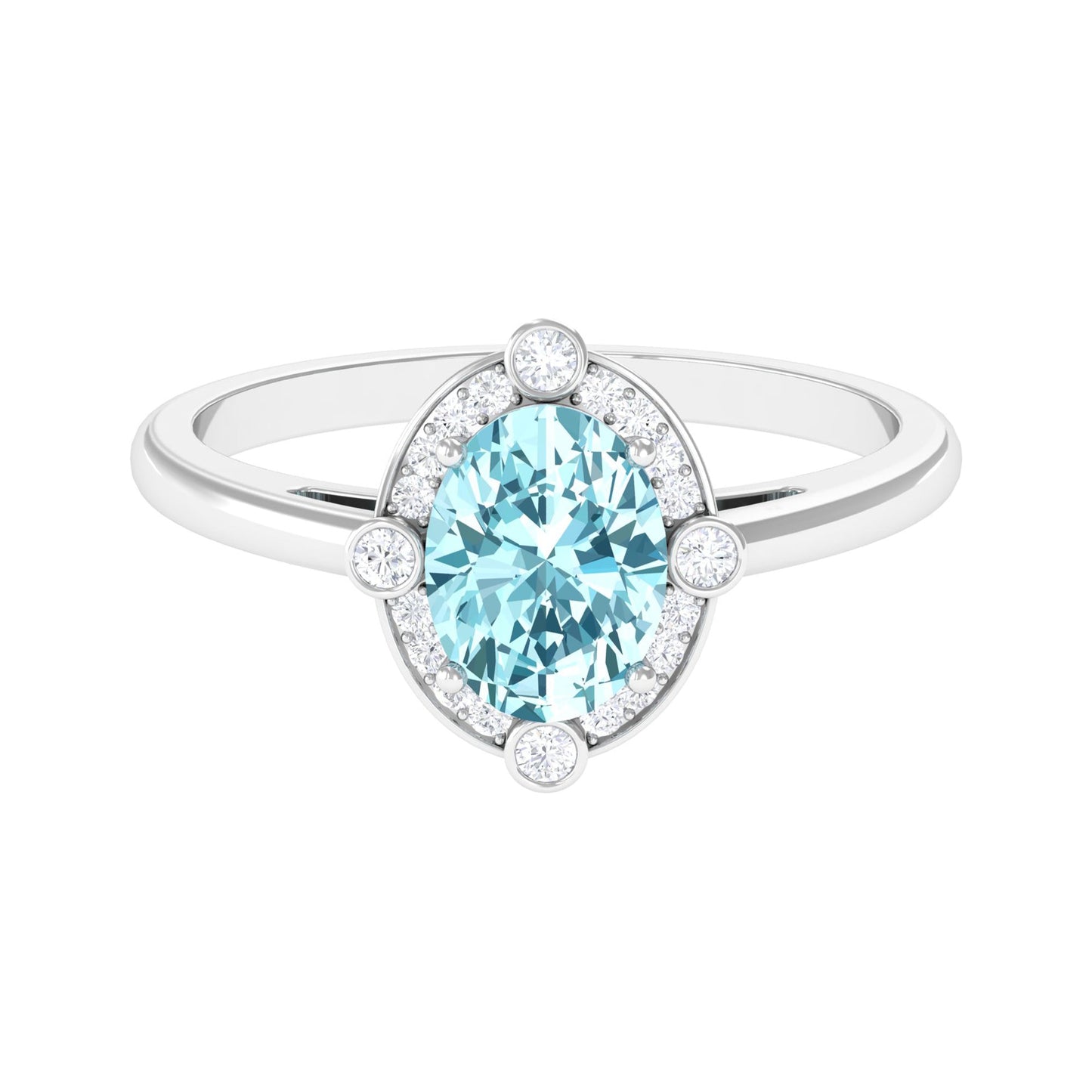 1 Carat Aquamarine Oval Halo Engagement Ring with Diamond
