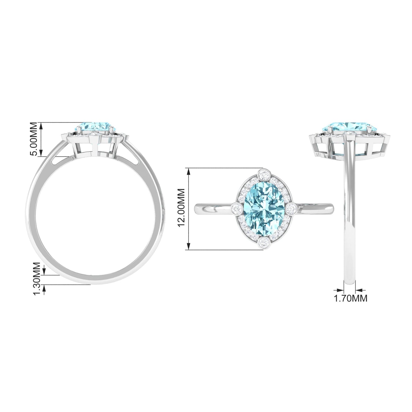 1 Carat Aquamarine Oval Halo Engagement Ring with Diamond