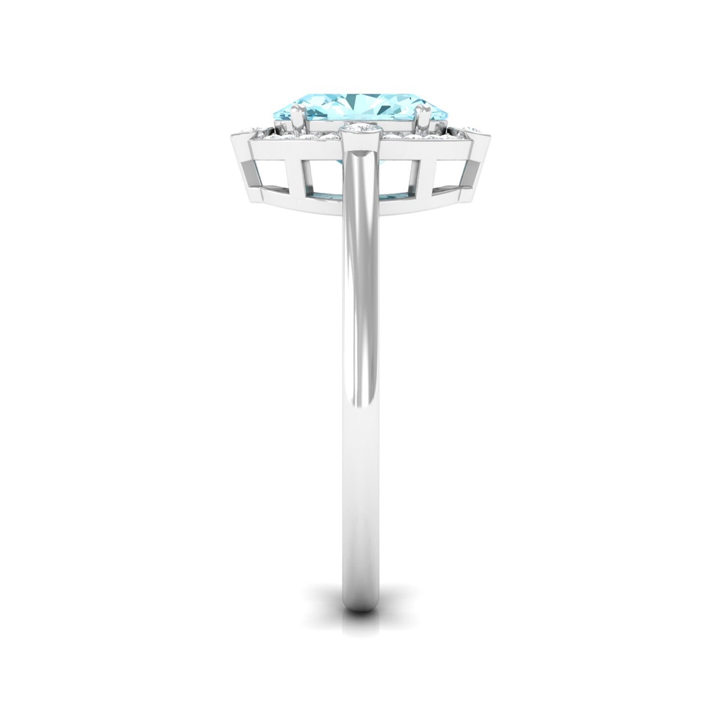 1 Carat Aquamarine Oval Halo Engagement Ring with Diamond