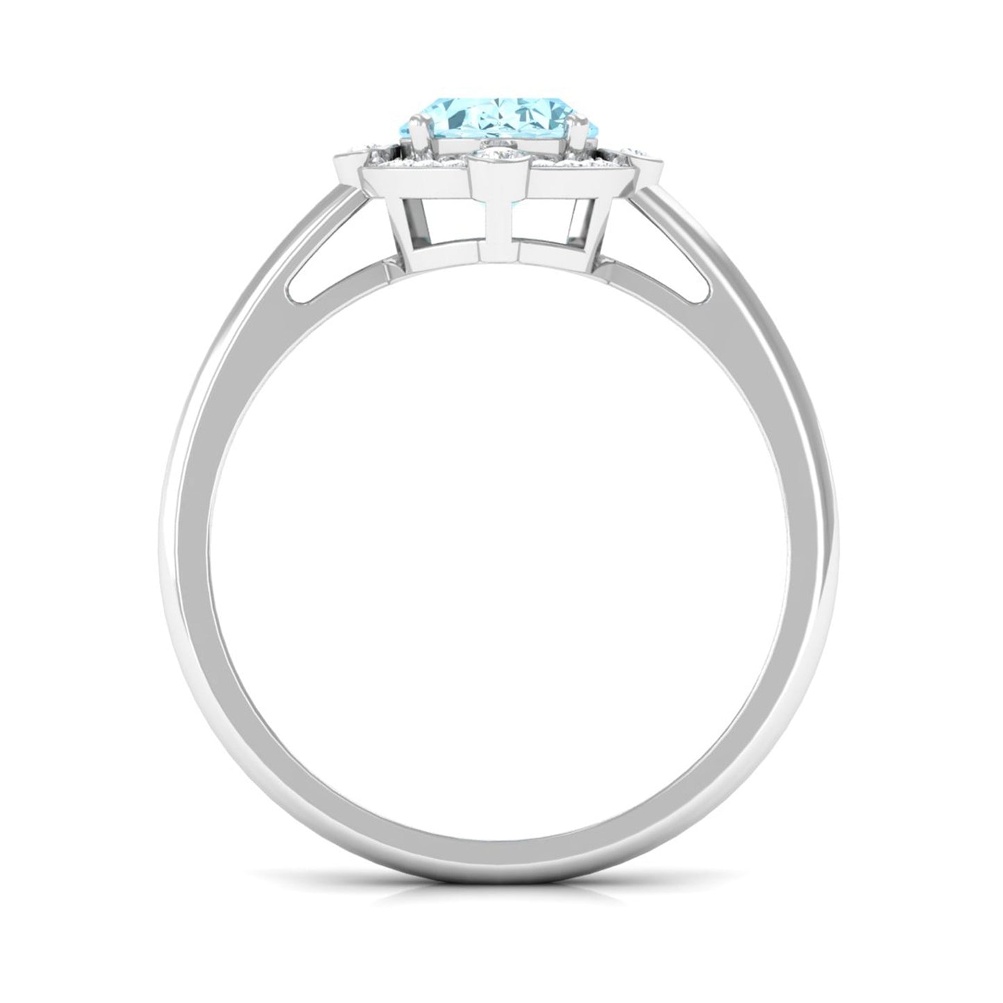 1 Carat Aquamarine Oval Halo Engagement Ring with Diamond