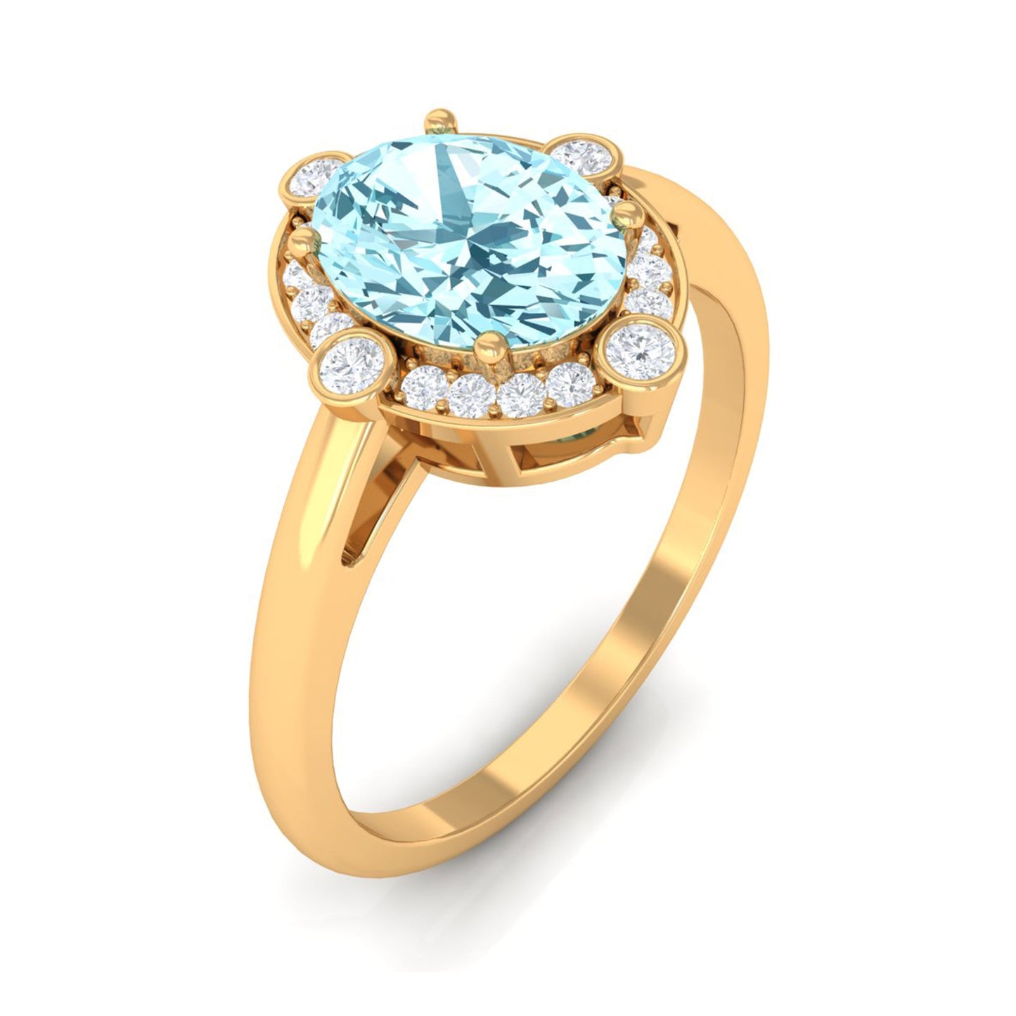 1 Carat Aquamarine Oval Halo Engagement Ring with Diamond