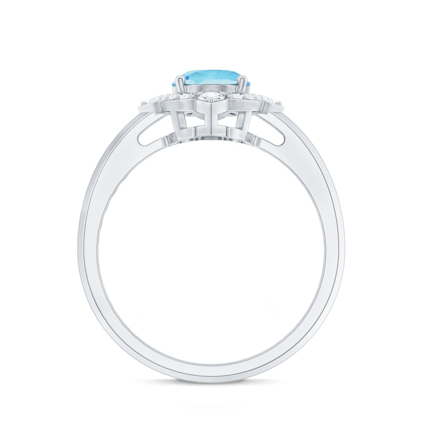 1 Carat Oval Engagement Ring with Real Aquamarine and Diamond