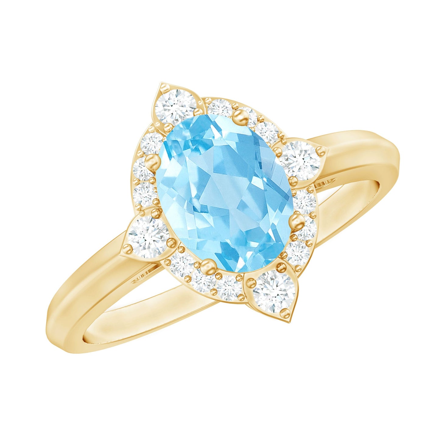1 Carat Oval Engagement Ring with Real Aquamarine and Diamond