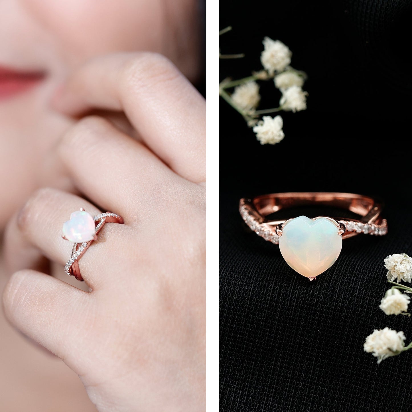 Natural 2 Carat Ethiopian Opal Heart Shaped Engagement Ring With Certificate