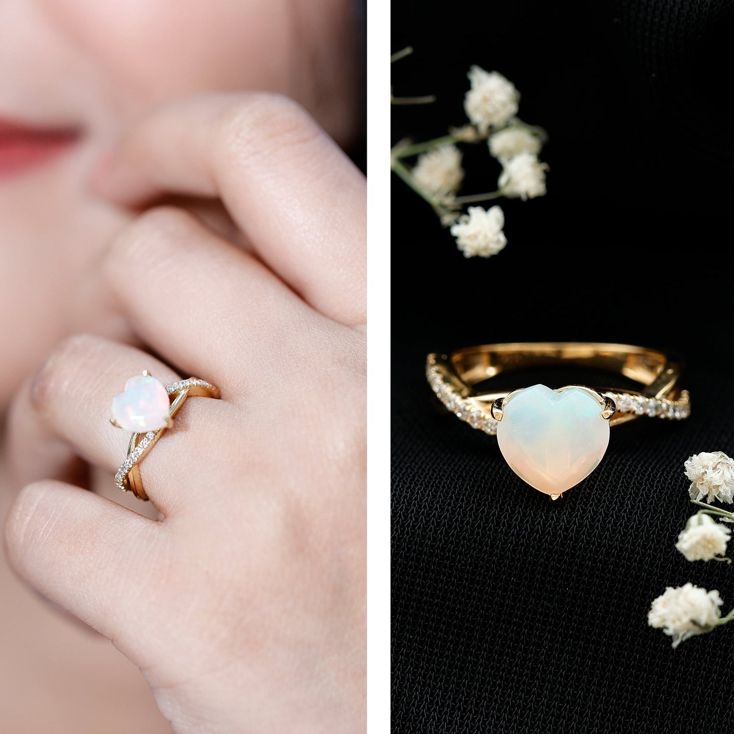 Natural 2 Carat Ethiopian Opal Heart Shaped Engagement Ring With Certificate