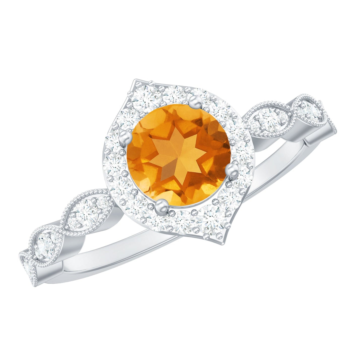 Citrine Vintage Inspired Engagement Ring With Diamond Halo